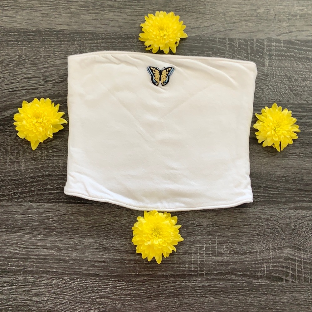 White Hollister tube top with a butterfly